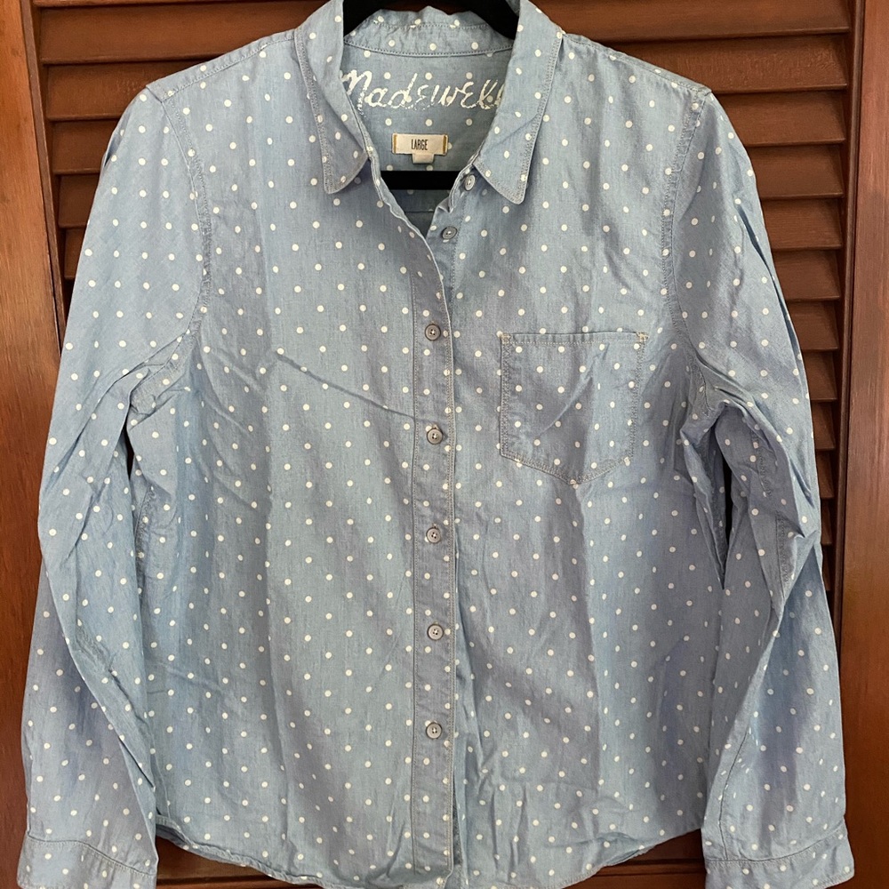 Madewell Polka Dot Chambray Shirt L